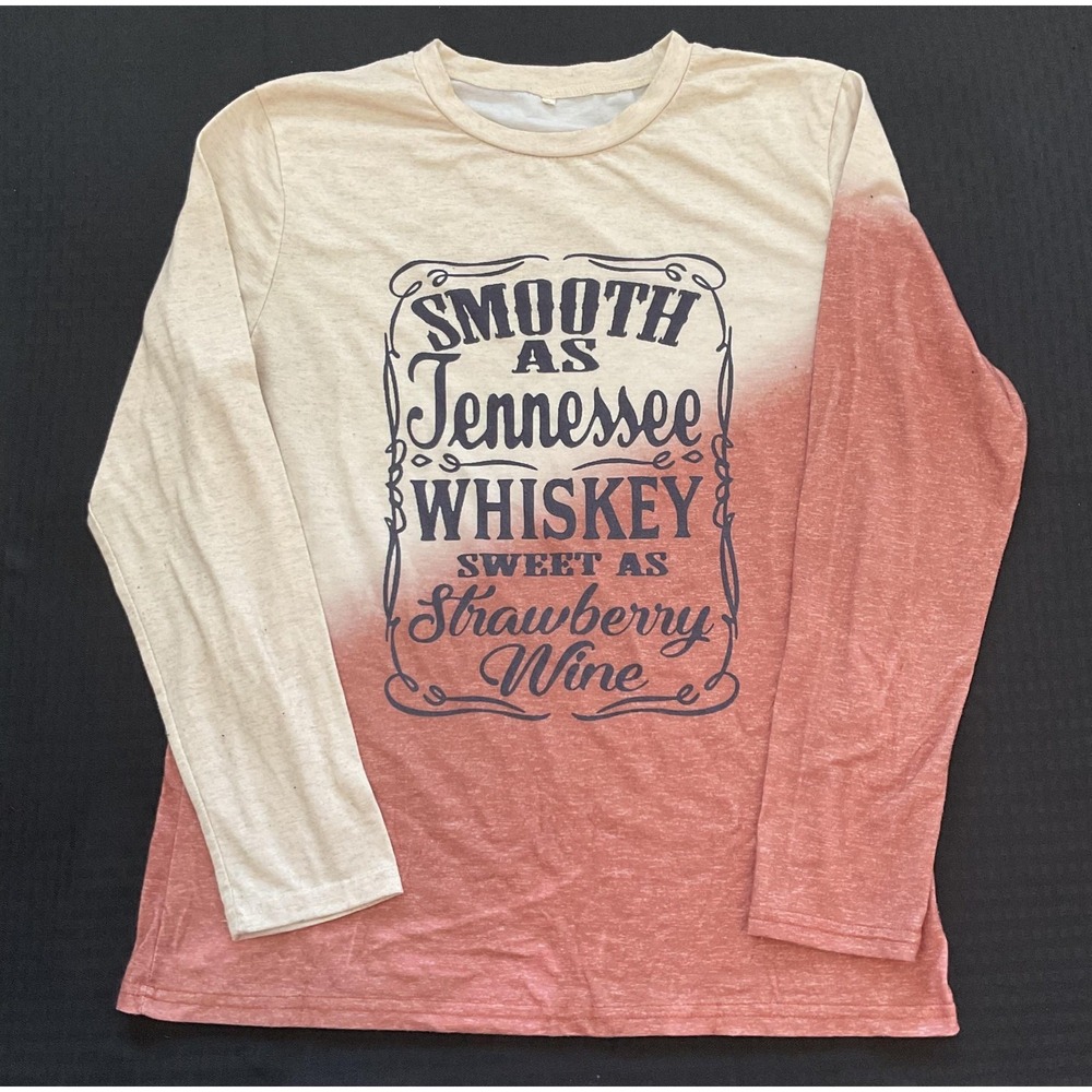 Tennessee Whiskey Shirt Womens Small Red Beige Long Sleeve Country Graphic Tee‎